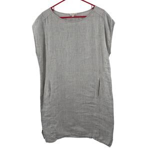 Eileen Fisher Tunic Dress Women's Small NEW 100% Organic Linen Pockets Grid NWOT